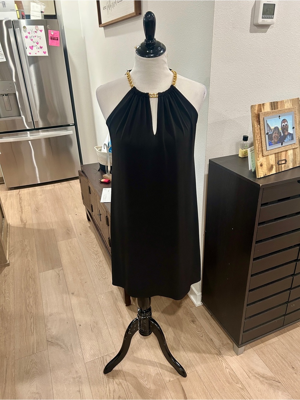 Michael Kors Black Halter Swing Mini Dress with gold Neckline